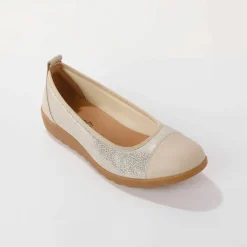 Ballerines en cuir largeur confort, avec empiècements extensibles