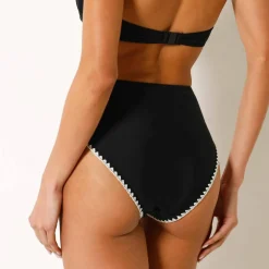 Bas de maillot de bain brodé taille haute