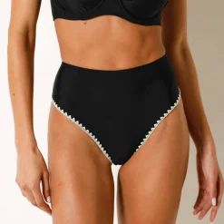 Bas de maillot de bain brodé taille haute
