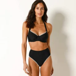 Bas de maillot de bain brodé taille haute