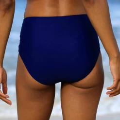 Bas de maillot de bain taille haute uni - effet drapé