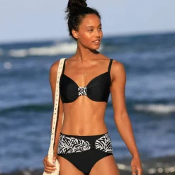 Bas de maillot de bain taille haute uni - effet drapé