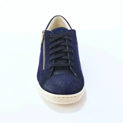 Basket basse zippée en cuir souple effet irisé