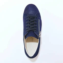 Basket basse zippée en cuir souple effet irisé