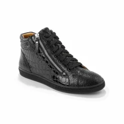 Basket montantes zippées en cuir souple effet texturé