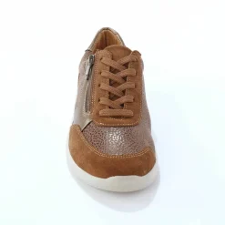 Baskets lacées et zippées en cuir avec empiècements extensibles