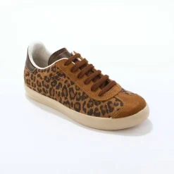 Baskets vintage croûte de cuir imprimé léopard