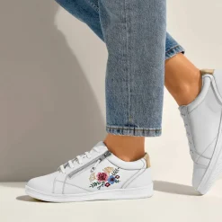 Baskets zippées en cuir brodées fleurs