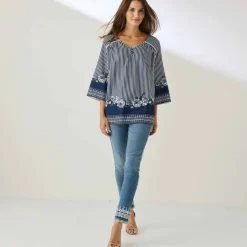 Blouse ample imprimée manches 3/4 pagodes