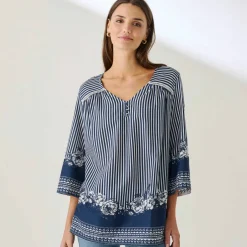 Blouse ample imprimée manches 3/4 pagodes