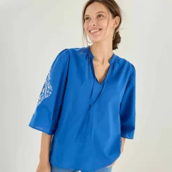Blouse ample, manches 3/4 brodées