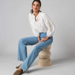 Blouse ample manches 7/8è brodées