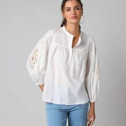 Blouse ample manches 7/8è brodées