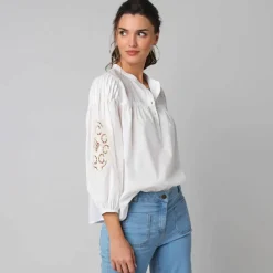 Blouse ample manches 7/8è brodées