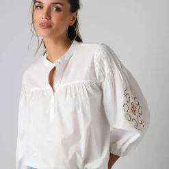Blouse ample manches 7/8è brodées