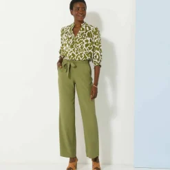 Blouse bicolore col tunisien, manches coudes smockées