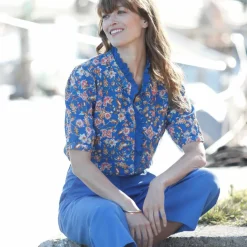 Blouse boutonnée imprimée, gaze de coton