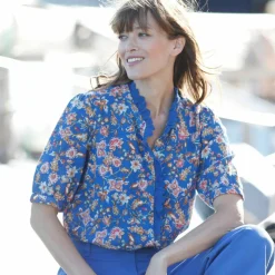 Blouse boutonnée imprimée, gaze de coton