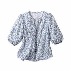 Blouse brodée en coton imprimée, manches 3/4