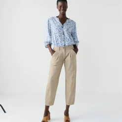 Blouse brodée en coton imprimée, manches 3/4
