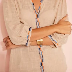 Blouse brodée en coton unie, manches 3/4