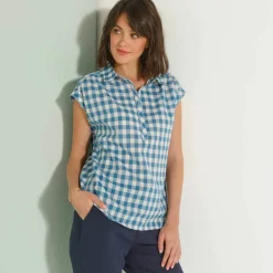 Blouse à carreaux, manches courtes à revers