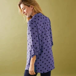 Blouse col tunisien imprimé pois, crêpe