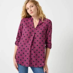 Blouse col tunisien imprimé pois, crêpe