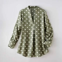 Blouse col tunisien imprimé pois, crêpe