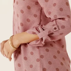 Blouse col tunisien imprimé pois, crêpe
