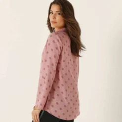 Blouse col tunisien imprimé pois, crêpe