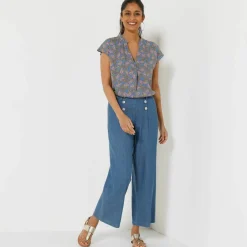 Blouse col tunisien sans manches, crépon