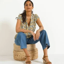 Blouse col tunisien sans manches, crépon