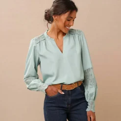 Blouse dentelle manches longues blousantes
