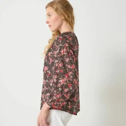 Blouse en coton imprimée fleurs, manches 7/8