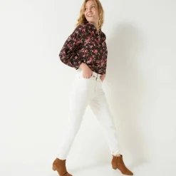 Blouse en coton imprimée fleurs, manches 7/8
