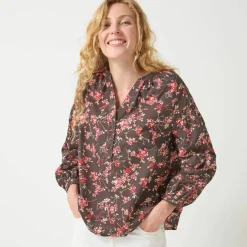 Blouse en coton imprimée fleurs, manches 7/8