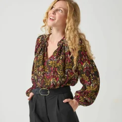 Blouse en voile crépon imprimée ethnnique