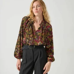 Blouse en voile crépon imprimée ethnnique