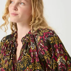 Blouse en voile crépon imprimée ethnnique