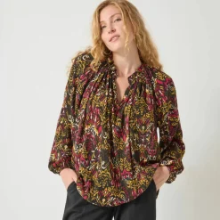 Blouse en voile crépon imprimée ethnnique