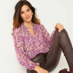 Blouse en voile imprimé tachiste