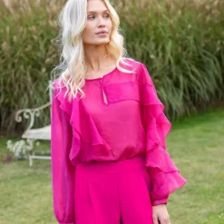 Blouse fluide à volants asymétriques, unie
