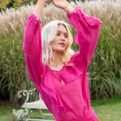 Blouse fluide à volants asymétriques, unie