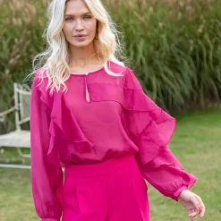 Blouse fluide à volants asymétriques, unie