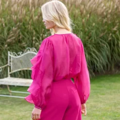 Blouse fluide à volants asymétriques, unie