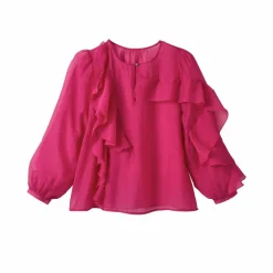 Blouse fluide à volants asymétriques, unie