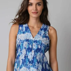 Blouse à godets imprimé fleuri, sans manches