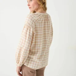 Blouse imprimée carreaux flanelle, manches 7/8