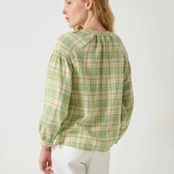 Blouse imprimée carreaux flanelle, manches 7/8